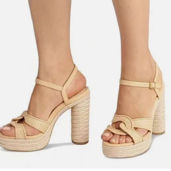 Coach Talina Tan Woven Platform Sandals - Picture 1 of 5